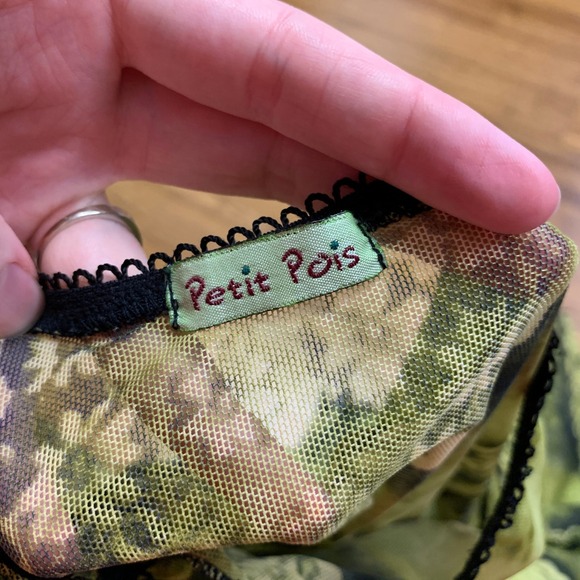 Petit Pois Green‎ Mesh Lace Beaded Long Sleeve Y2K Fairycore Top Shirt Sheer - Picture 5 of 5